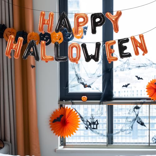 16-Inch Black and Orange 'HAPPY HALLOWEEN' Mylar Balloon Banner