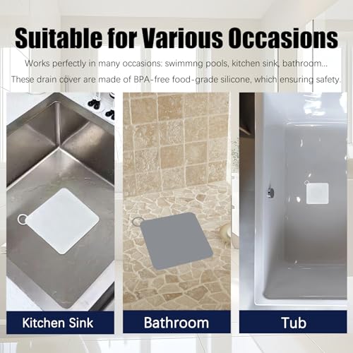 GIYAWA Gray Silicone Drain Cover 5 Pack - Anti-Odor Bathtub & Sink Stopper