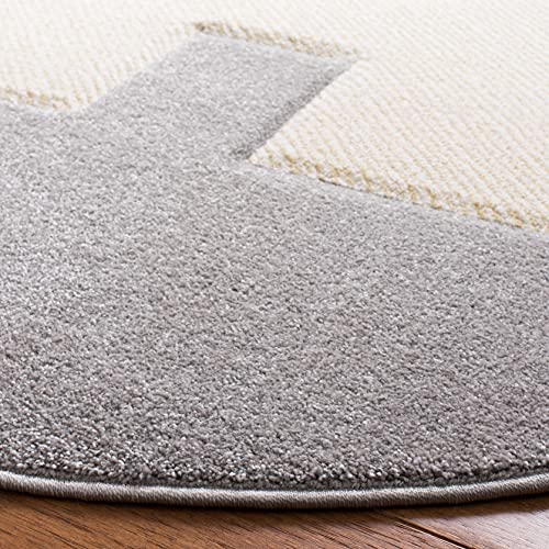 SAFAVIEH Carousel Kids Collection Area Rug - 3' Round, Grey & Ivory, Elephant Design, Non-Shedding & Easy Care, Ideal for High Traffic Areas for Boys & Girls in Playroom, Nursery, Bedroom (CRK165B)