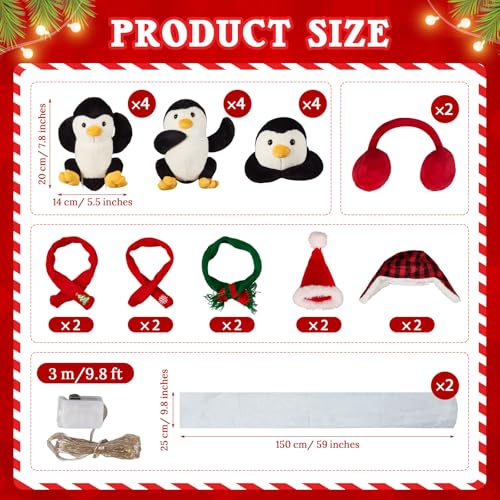 Christmas Penguin Staircase Decor Set with Plush Penguins & LED Lights - Variation 28