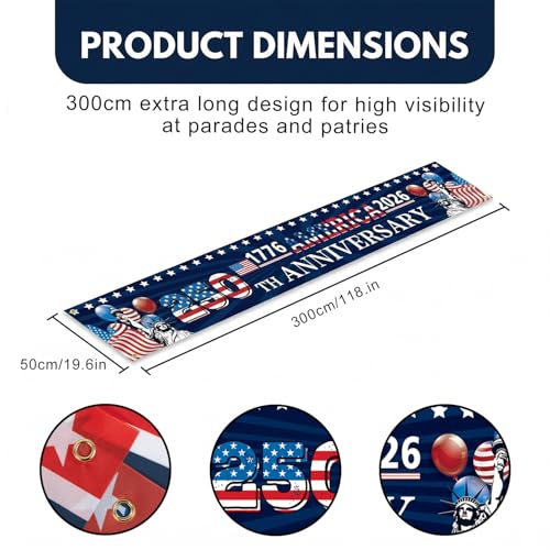 Patriotic 250th Anniversary Banner 120" x 20" for Celebrations