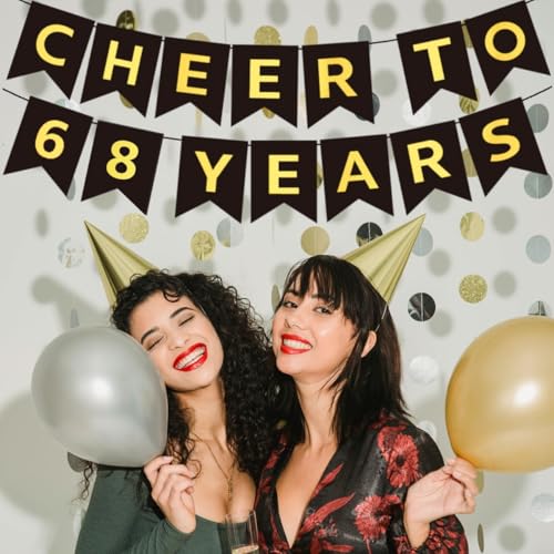 Cheers to 68 Years Banner - Black Gold Pre-Strung Decoration