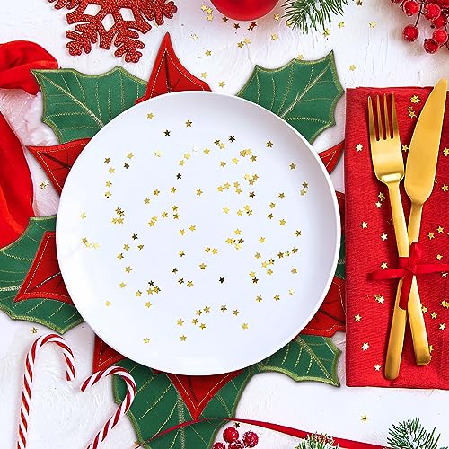 Christmas Embroidered Poinsettia Placemat Set 15x15 Inches for Holiday Dining