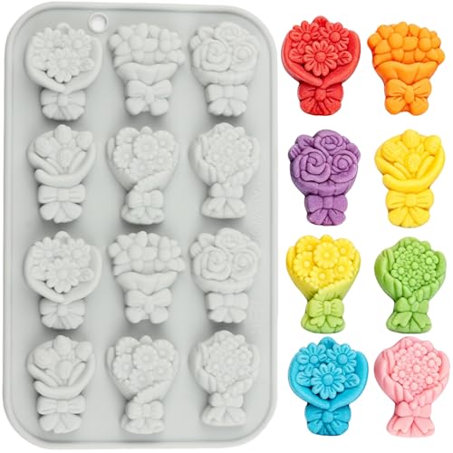 AIBOYA 12-Cavity Flower Bouquet Silicone Candy & Chocolate Mold