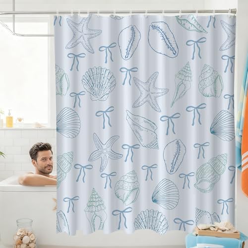 Ocean Seashell Starfish Shower Curtain Waterproof 72x72 Inches - Coastal Bathroom Decor