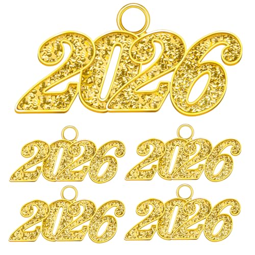Gold 2026 Graduation Tassel Charms - 5 Pack for Caps & Decor