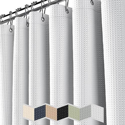 NEATERIZE Waffle Shower Curtain, 72x72 Inch Hotel Style Fabric - White