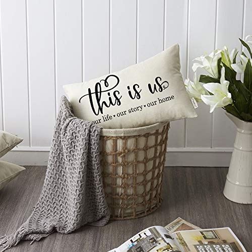This is Us Farmhouse Pillow Cover 12x20 Inches Rustic Linen Decor Lumbar Cushion