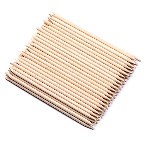 Borogo 100 Pcs Orange Wood Nail Sticks Double Sided Cuticle Pusher