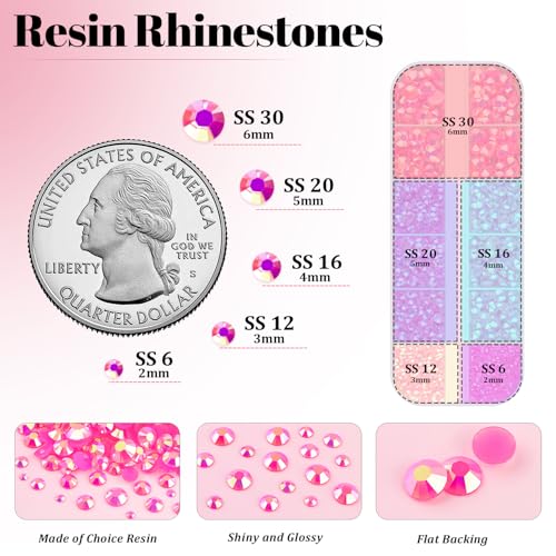 Hot Pink AB Resin Rhinestones Kit with B7000 Glue and Tools for Crafts DIY