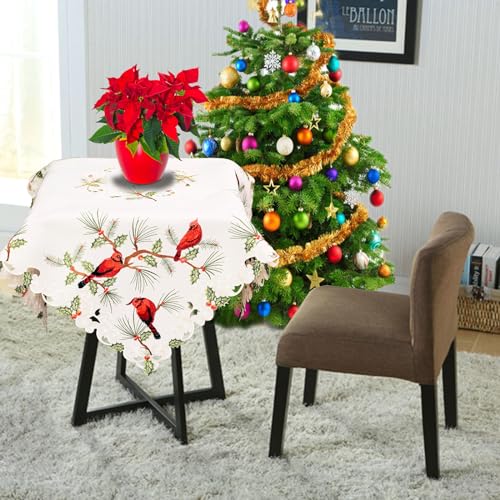 Simhomsen Embroidered Square Tablecloth 34 x 34 Inches Holiday Decor - Set of 1