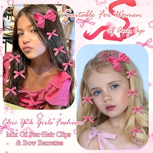 STGDAK 26-Piece Coquette Hair Bow and Star Clip Set, Pink Grosgrain