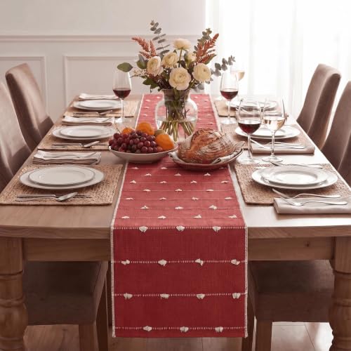 Rustic Cotton Woven Table Runner 12x72 Inch for Farmhouse Christmas Decor - Red Variation