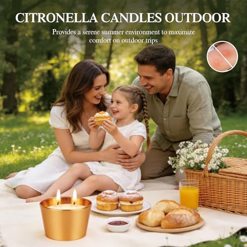 Furnizone Citronella Candles 3-Pack, Soy Wax Lemongrass Scented Outdoor Candle
