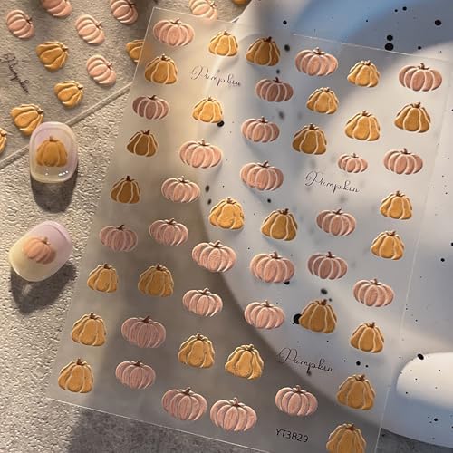 LYLYNB 5D Embossed Pumpkin Nail Stickers Fall Thanksgiving Decals