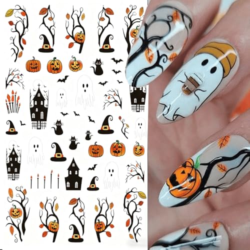 Halloween Nail Stickers 4 Sheets Self Adhesive Pumpkin Ghost Decals