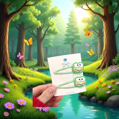 Green Geometric Frog Hair Clips 2Pcs Kawaii Cute Hair Accessories