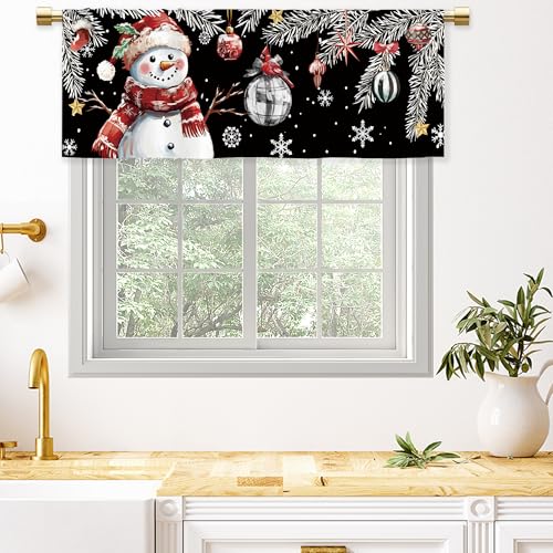 Black Snowman Christmas Valance for Kitchen Windows - 52x18 Inch A4 Pack