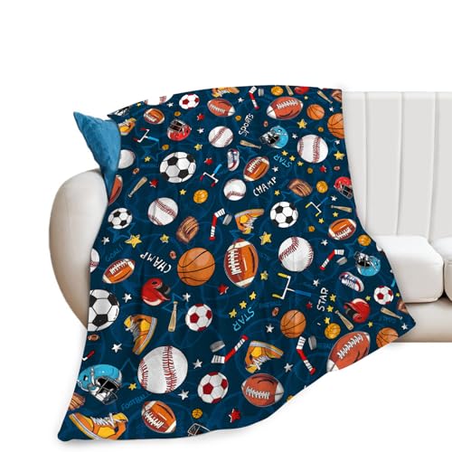 Exroozy Sports Ball Fleece Throw Blanket for Kids, Soft Plush 50"x40"