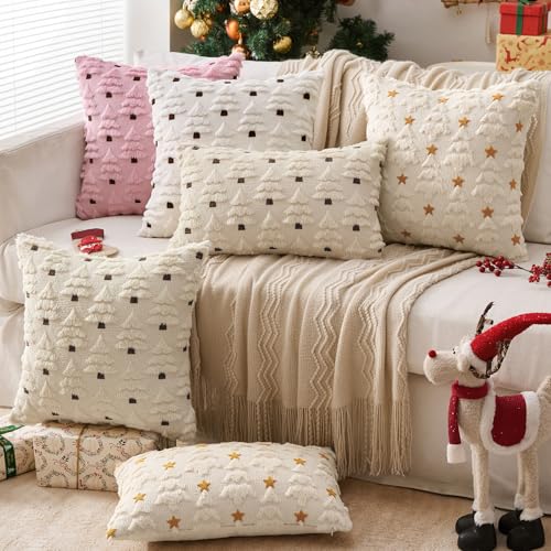 MIULEE Christmas Tree Decorative Throw Pillow Cover 18x18 Inches Beige Pack of 2