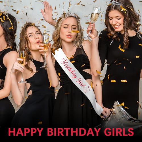 Birthday Queen Sash - Satin White with Pink Foil for Special Celebrations