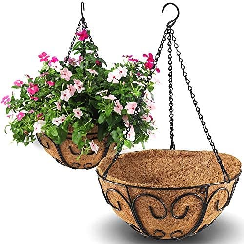 Butterfly Shape | 2 Pack Metal Hanging Planter Basket - Round Wire Holder with Coco Coir Liner for Indoor/Outdoor Garden Decor