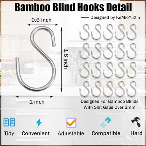20 Metal Clips for Bamboo Blinds - Adjustable Hooks for Wicker Shades