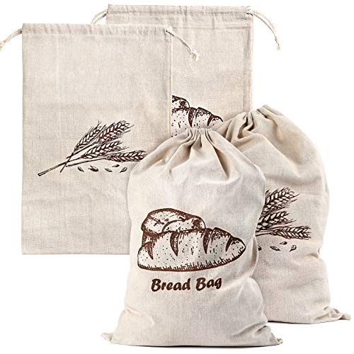 Reusable Linen Bread Bags - Set of 4, 17.5x11.5 Inches for Artisan Bread Storage
