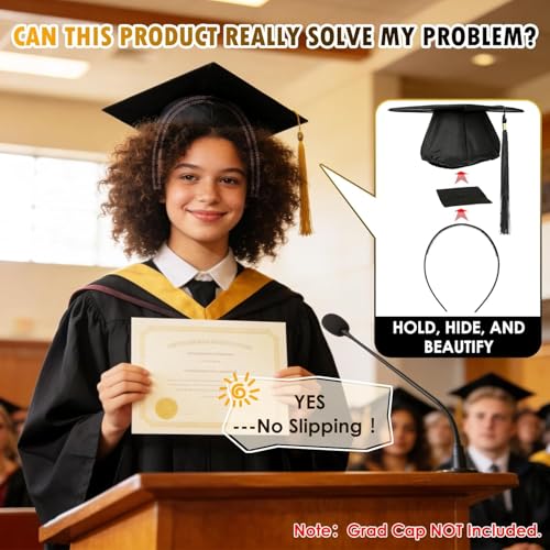 ZEYER Graduation Cap Headband Insert - Anti-Fall Black Hair Band