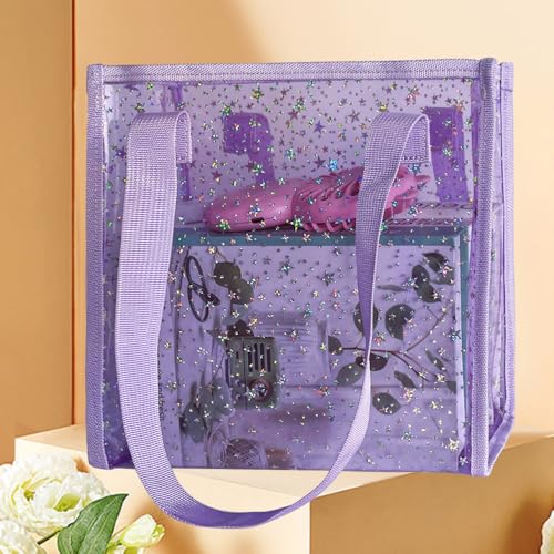 Purple Transparent Tote Bag with Stars Pattern Print