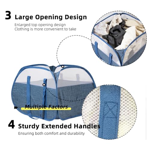 Hedonlee 90L Collapsible Laundry Basket, Square Tear-Proof Mesh Hamper - Blue
