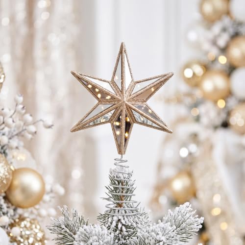 Pet 4.7 Inch Gold Mirrored Bethlehem Star Christmas Tree Topper - Holiday Decor