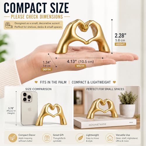 Gold Heart Hands Sculpture - Mini Shelf Decor for Living Room