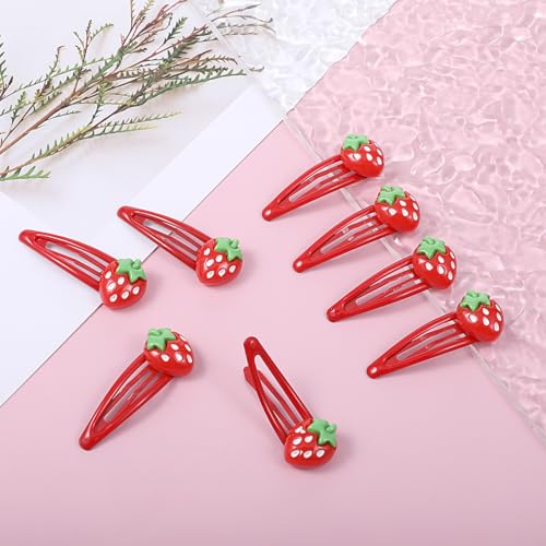 8 PCS Strawberry Hair Clips Cute Red Metal Fruit Barrette Set