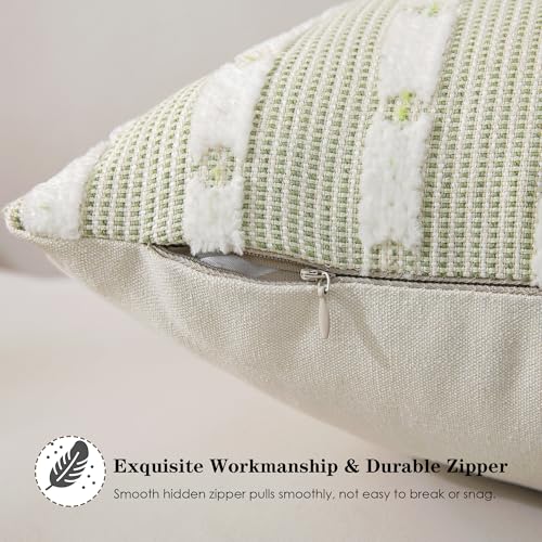 Boho Tufted Chenille Throw Pillow Covers Set of 2 - Sage Green, 18x18