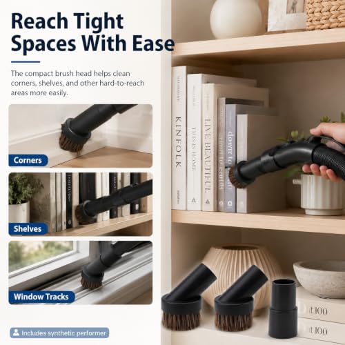 Vacuum Brush Attachment Set - 3 Pack 1.25 Inch Round Dust Brushes