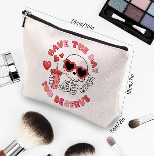 Funny Skeleton Makeup Bag Canvas Zipper Toiletry Pouch for Women