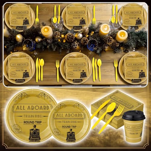 Christmas Train Party Tableware Set - 25 Plates Cups Napkins & Cutlery - Ticket Variation