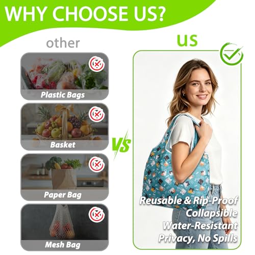 SZUAH Animal-6pcs Reusable Foldable Grocery Shopping Bags Nylon Tote Set