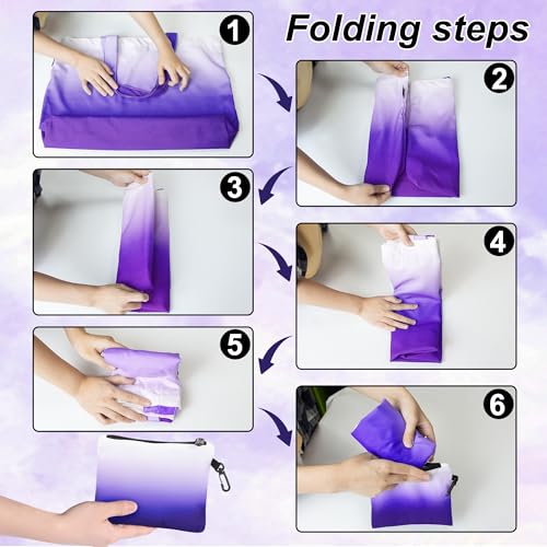 HOLYLUCK Gradient Purple Foldable 20L Reusable Tote Bag with Detachable Small Bag
