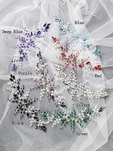 Brihasory Crystal Bridal Headband Handmade Rhinestone Wedding Hair Piece Purple
