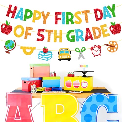 Happy First Day of 5th Grade Banner | Colorful Back-to-School Decor