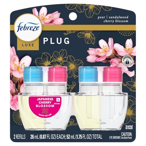 Febreze Plug In Air Freshener, Odor-Fighting Scented Oil Refill, Japanese Cherry Blossom, 2 Refill