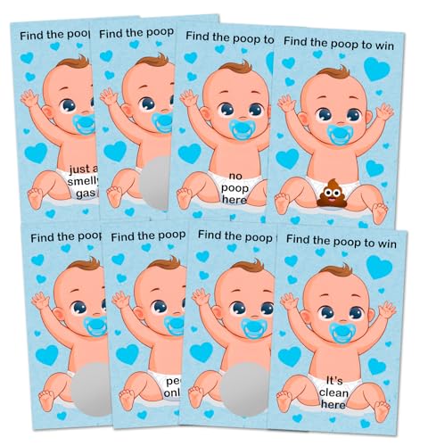 RokAPary Blue Poopie Baby Shower Scratch Off Game - Set of 40