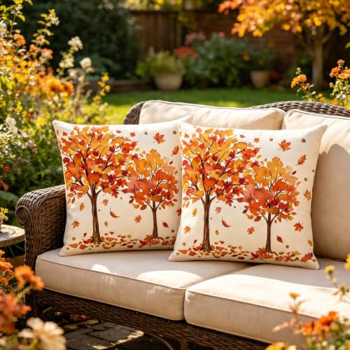 Fall Maple Leaf Throw Pillow Covers 18x18 Inch, Set of 2 Autumn Farmhouse