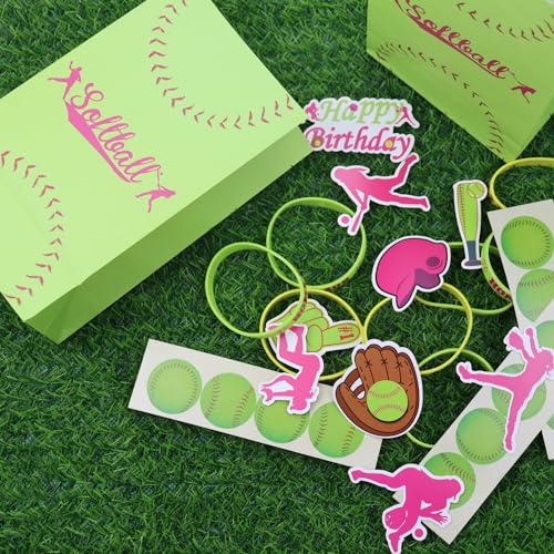 Softball Gift Bags - 20 Pack Party Favor Bags with Stickers