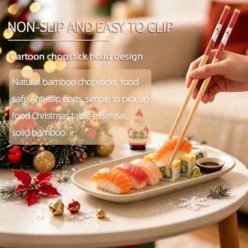 Colorful Christmas Cartoon Bamboo Chopsticks - 5 Pairs Reusable & Dishwasher Safe Gift