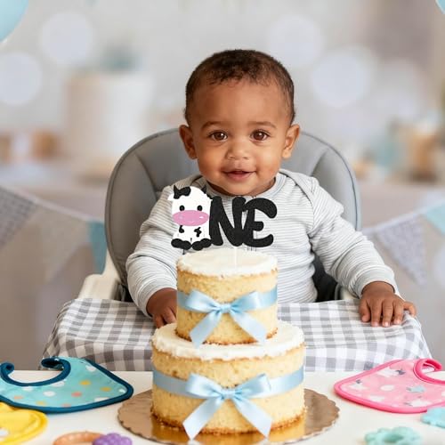 Cow 1st Birthday Cake Topper | Farm Animal Party Decoration