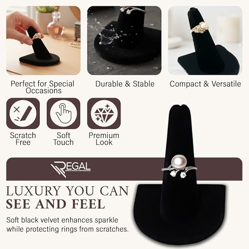 Pack of 2 Black Velvet Ring Display Stands - Jewelry Organizer for Weddings & Retail