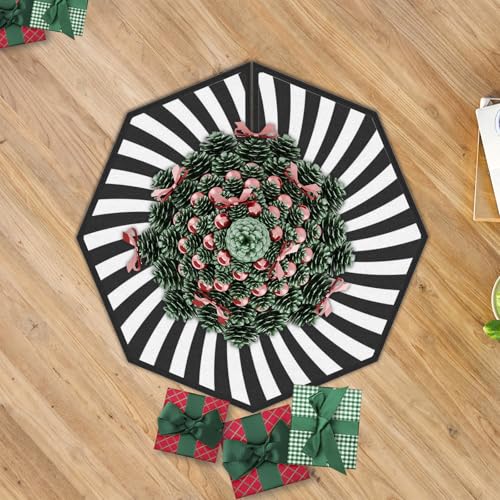 36-Inch Octagonal Halloween & Christmas Tree Skirt - Black White Swirl